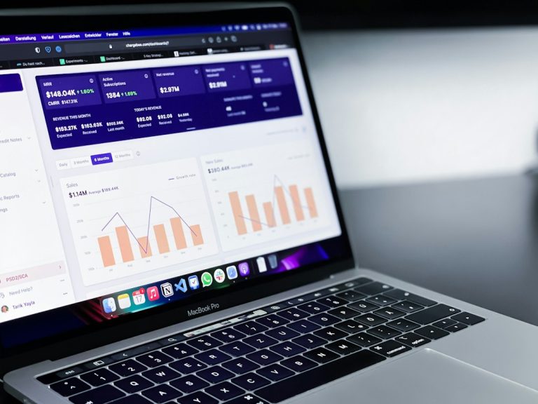 Business automation software dashboard on a laptop